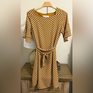 Loft Mustard Geometric Design Dress- size XS